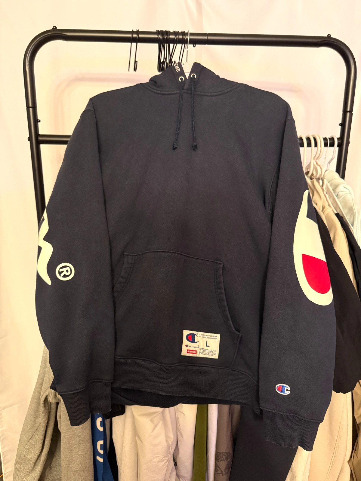 Supreme X Champion Hoodie SS18 Navy Size Large