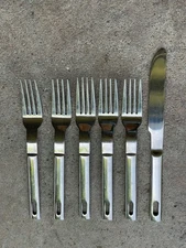 6 Towle Table FORKS & Knife LOOP Stainless Steel Flatware Glossy