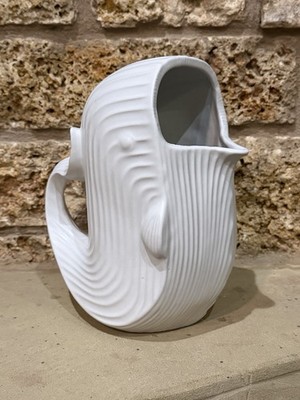 Jonathan Adler Menagerie Whale Pitcher Vase 9.25  White Stoneware Pottery Matte