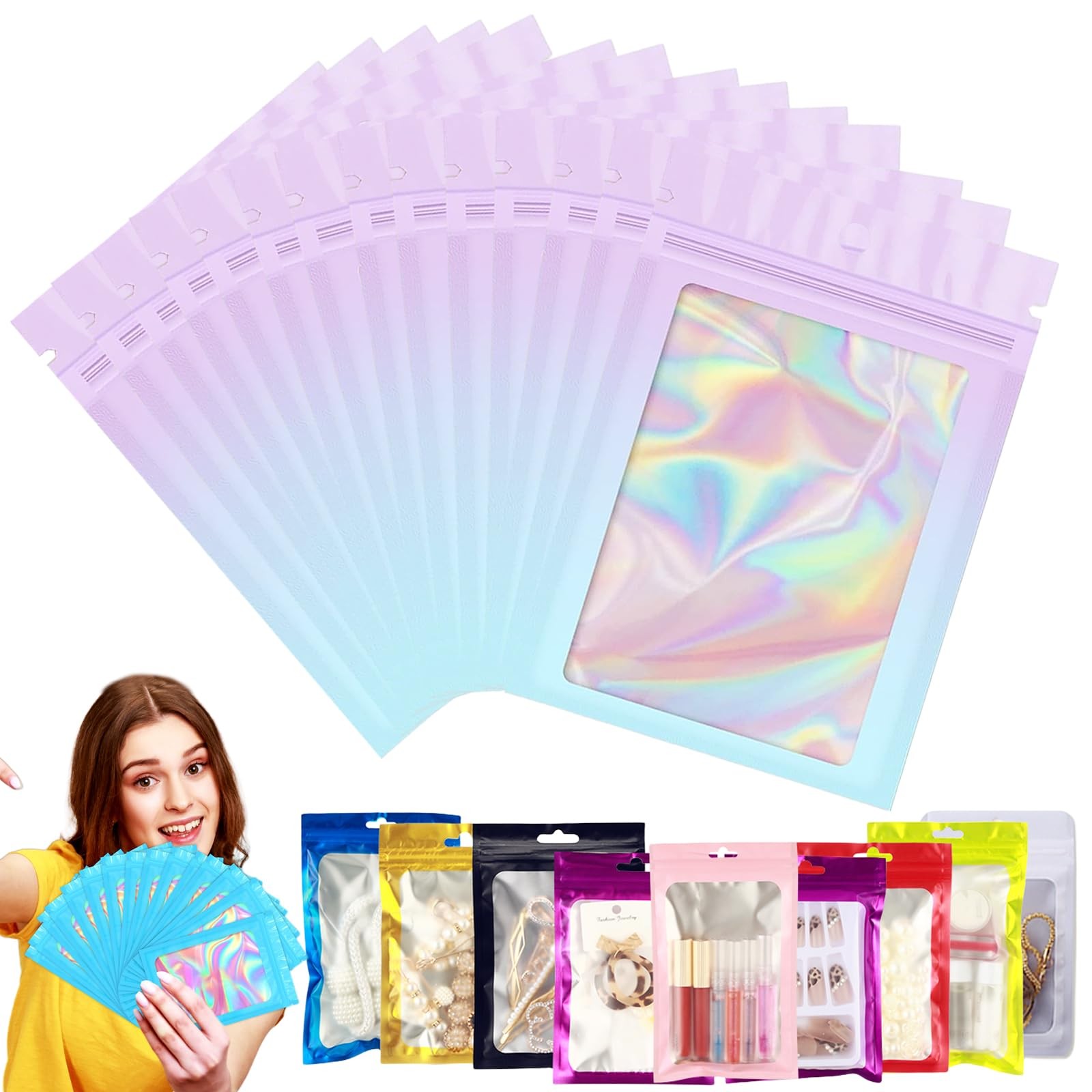 100 Sacs Mylar Bleu Violet Hermétiques 10x15cm avec Zip