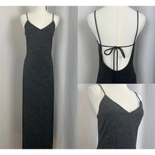 VTG City Triangles Maxi Dress Medium Black Glitter Open Back Y2K Prom 90s Fairy