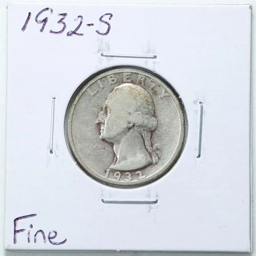 1932-S 25C Washington Silver Quarter Dollar in Fine Condition #6374