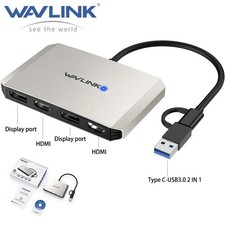 WAVLINK USB C/A to Dual 4K DisplayPort/HDMI Adapter Displaylink Hub Monitor