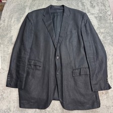 Vintage Polo Ralph Lauren Black 100 Linen Blazer Made in Italy Mens 48 XL