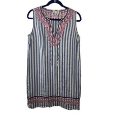 Artisan NY 100% Linen Embroidered Multicolor Sleeveless Dress Size Small 