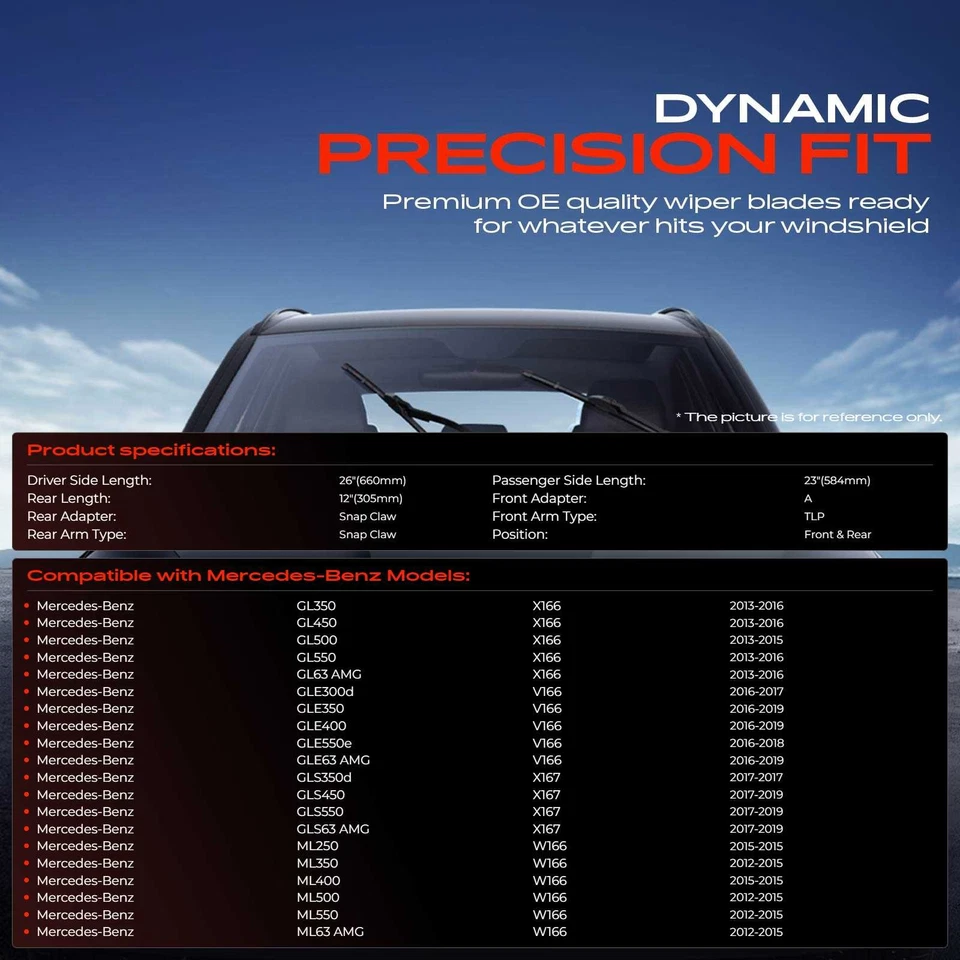 Limpiaparabrisas 3 piezas 26" y 23" y 12" para Mercedes-Benz GL350 ML63 AMG Foto 2 de 4