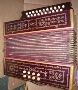 Antique Beaver Brand German Squeeze Box, 21 Button Accordion