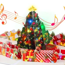 Pop Up Christmas Cards with Music & Lights, 3D Tree, Gifts Greeting Card