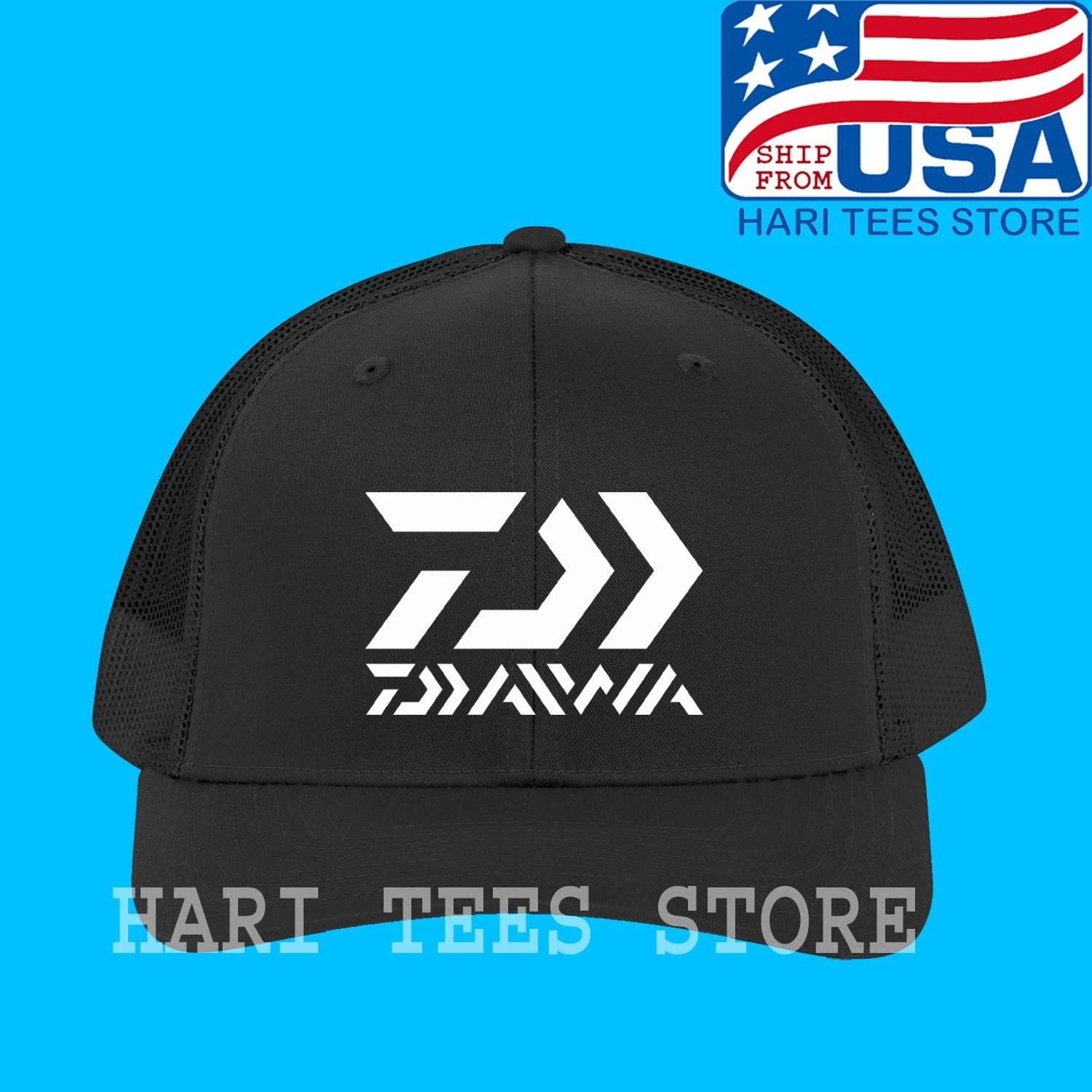 Daiwa Fishing Adjustable Black Trucker Hat Size Adult