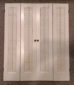 Vintage Wooden Louvered Shutters 29" Tall 24¼" Wide Matching Pair Painted White
