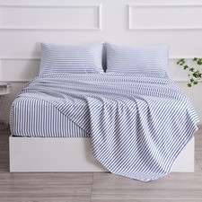 Full Blue Striped Bed Sheet Set 4 Piece with 16-Inch Deep Pockets- Super Soft...