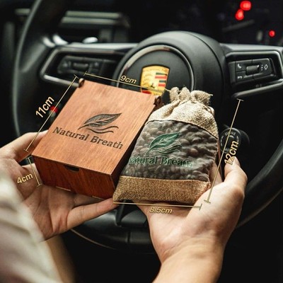 Natural Breath Coffee Scent Hanging Sachet Bag w/ Wooden Box, Chemical-Free