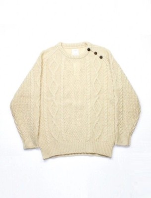 Visvim Poller Pullover mit Zopfmuster aus ecru Wolle, Größe 3 - neu mit Etikett, UVP 895 £