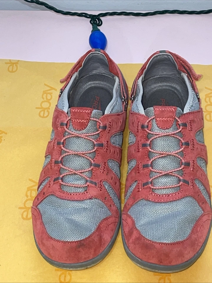 Zapatos Deportivos Bass Propel Para Mujer (Tiffany) Rojo Rosa Gris Gamuza Malla Talla 8.5M Foto 3 de 4