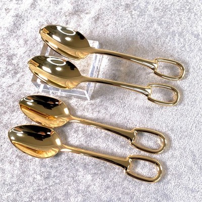 Hermes Tea Coffee Spoon Grand Attelage Gold Plate Stainless Steel Set of 4