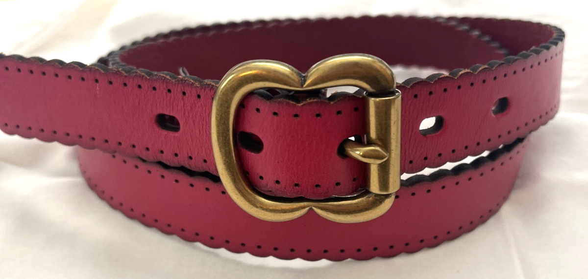 Fossil Womens Belt Magenta Pink Leather Scalloped Edge Brass  display picture 3
