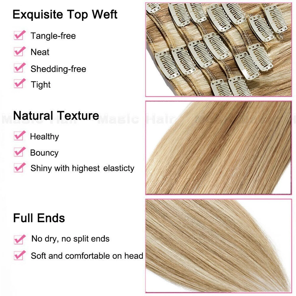 Clip in Extensions Echthaar Haarverlängerung 8 Tressen Dick Remy Haar 40cm-60cm - Bild 4 von 4