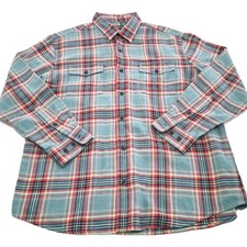 Orvis Flannel Shirt Men's Plaid Heavy Weight Cotton XL Blue Red Button Down EUC