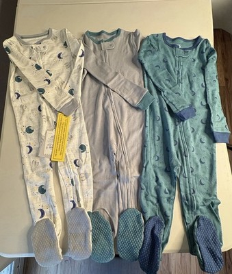 Cloud Island 24M 3pc Cotton Knit Footed Zip One-Piece Sleepers Moon Stars