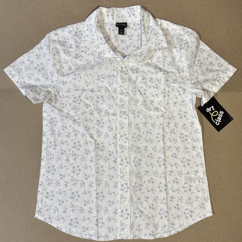 Boys' Woven Short Sleeve Button-Down Shirt - art class White Floral M (8) #20309 - Picture 2 of 8