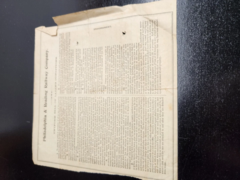 Philadelphia & Reading Railway Company Bill of Lading - Sept 1906 - Milwaukee WI - Image 2 of 4