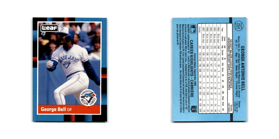 George Bell 1988 Leaf #254 Toronto Blue Jays Baseball Card NM - Image 3 of 3