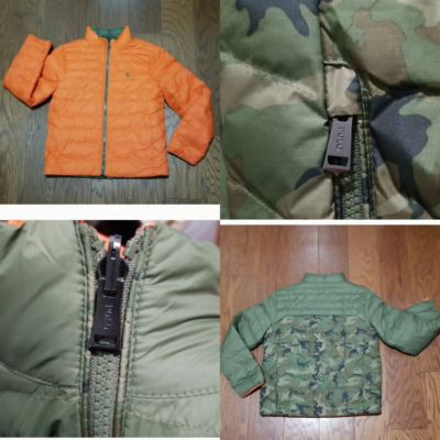 Polo Ralph Lauren Reversible Jacket Polar Fleece Green Camo Orange