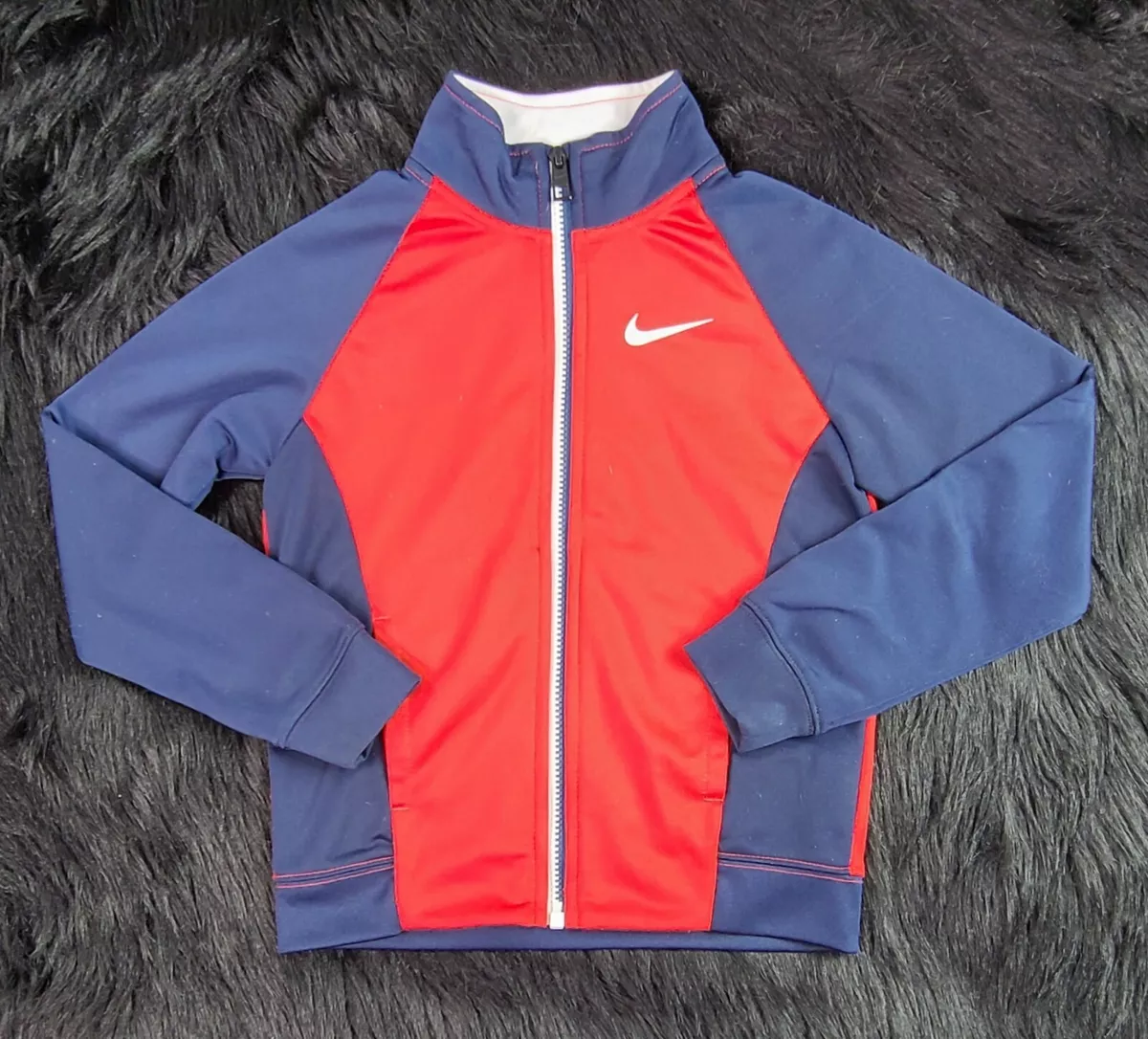 Boys Nike Red Navy Blue Warm Up Track Jacket Full Zipper Size 6 M 5 6