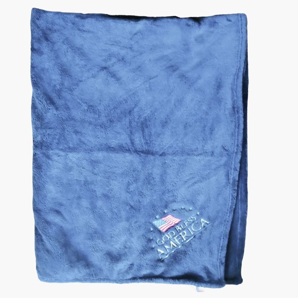 Kanata Blue Fleece Blanket God Bless America Patriotic Throw Toss Case - Image 3 of 4