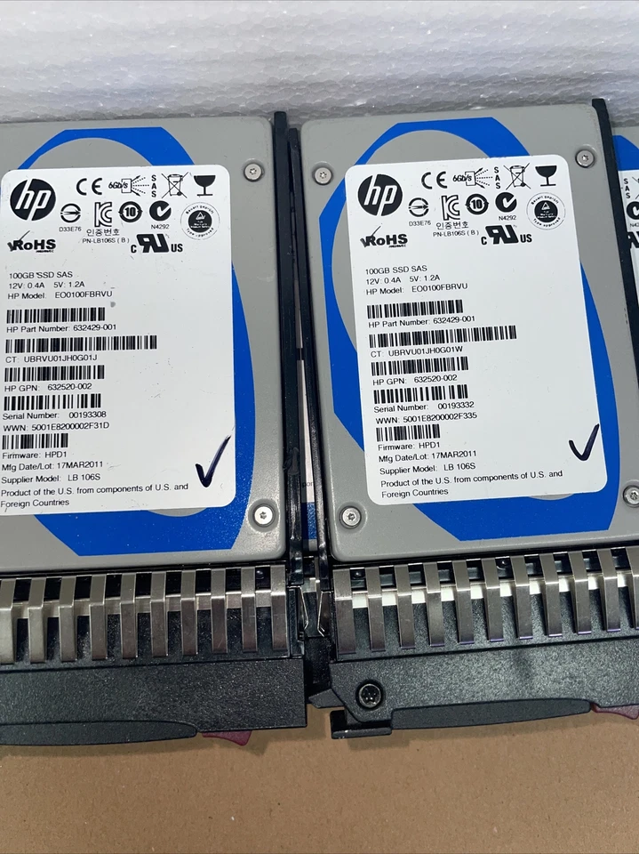 5 x HP 100GB SAS 6G 2.5'' SSD 632429-001 +Tray 500223-001 (1000 days remaining) - Image 2 of 3