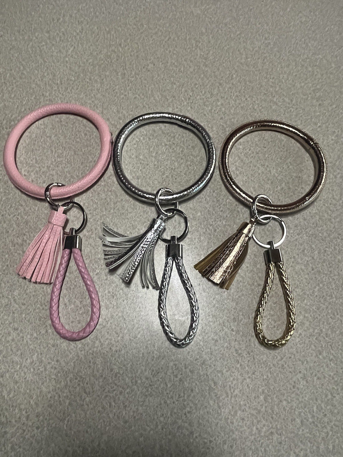 Bangle Tassel Bracelet Keychain Keyring, 3-Pack, Gold Silver Pink-image