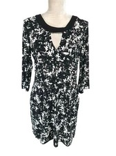 Banana Republic Floral Black Jersey Sheath Mini Dress Women Size M 3/4 Sleeve