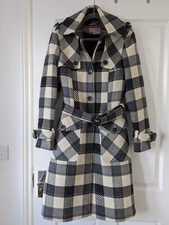 Ted Baker Women's Black & White Maddie Wool Thick Trench Coat Uk 8 Tb 1 Rrp£325