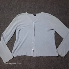 I.N.C international Concepts Petite Shirt Women Small Blue Button Up V Neck