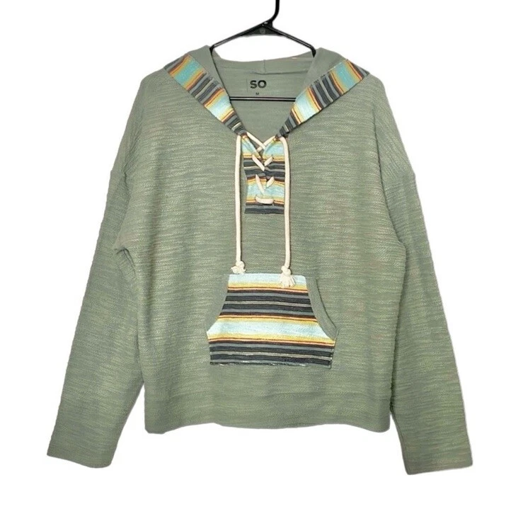 SO Lace-Up Drawstring Textured Hoodie, Size M