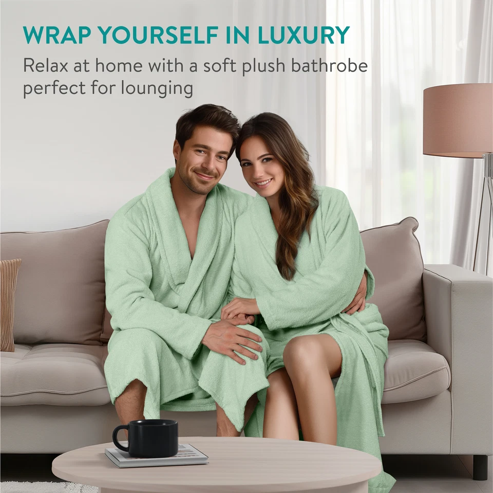 Albornoz Hombre y Mujer de Baño - Albornoz Ducha de 100% Algodón - Talla M Verde - Imagen 2 de 4