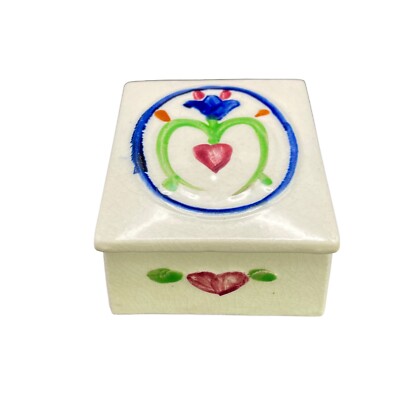 VTG Trinket Box Hand Painted Crazing Blue Flower Made in Japan Rectangular