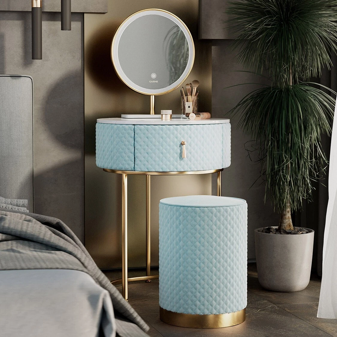Grey quilted dressing table deals