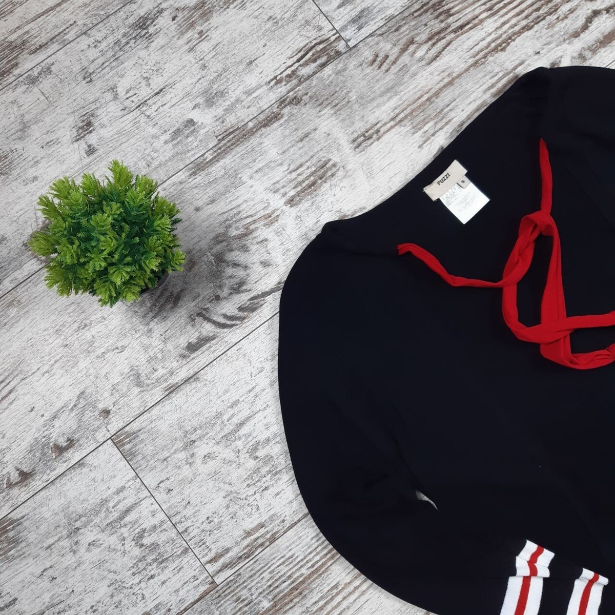 FUZZI Top Black White Red Striped Cardigan By Jean Paul Gaultier