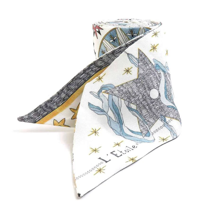 Authentique foulard ruban Christian Dior blanc/multicolore soie   e58316g