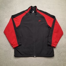 VINTAGE 90s Nike Mens Jacket Windbreaker Size Large Bred Black Red Full Zip