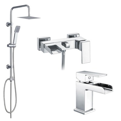 3-Wege Quadrat Starre Steigstufe Duschset & Wandmontage Bad Dusche Mischbatterie & Waschtischarmatur