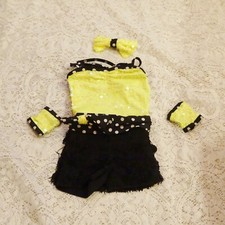  Dance Costume - Girls XSC NEW Jazz/Tap Lemon with Black Fringe Shorts