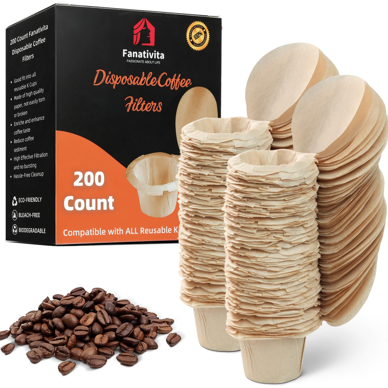 200-Count Disposable K-Cup Filters with Genius Lid Design for All Reusable K-Cups