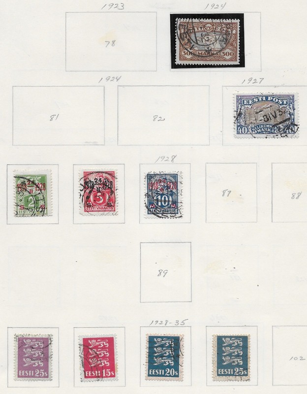 9 Estonia Stamps from Quality Old Antique Album 1924-1935