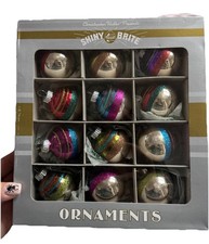 24 Christopher Radko Shiny Bright Variety Striped Christmas Ornaments W/box