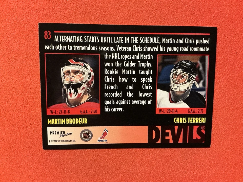 1994-95 Topps Premier #83 - Martin Brodeur Chris Terreri Goaltending Duos🔥🔥🔥 - Image 2 of 2