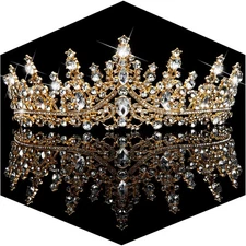 TOBATOBA Gold Crown for Women Crystal Queen Princess Tiara,