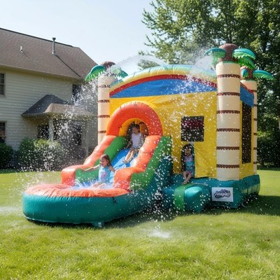 Inflatable Bounce House Water Slides Jungle Adventure Dry & Wet for Kids Adults