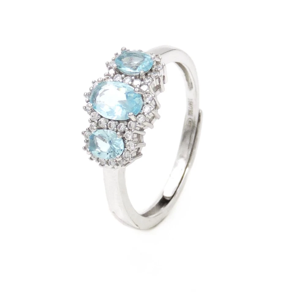 Anello Trilogy in Argento 925 con Pietre Ovali Grandi e Pavé di Zirconi Bianchi - Immagine 4 di 4